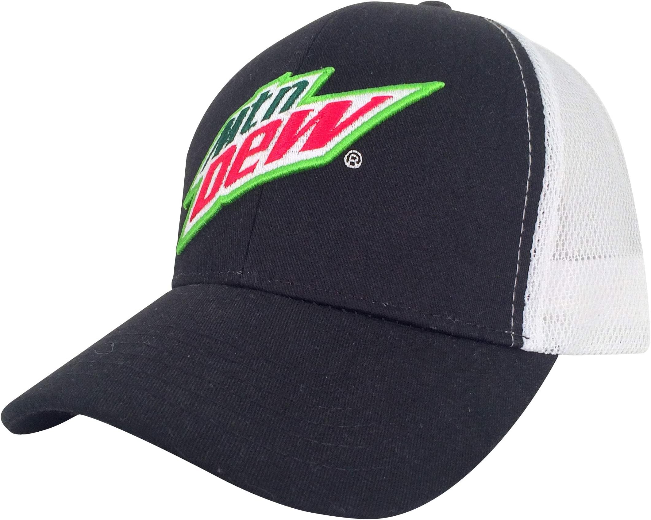 MTN Dew Hat - Mesh Back Mountain Dew Soda Hat (Black and White), Black and White, 6 1/2-7 3/4