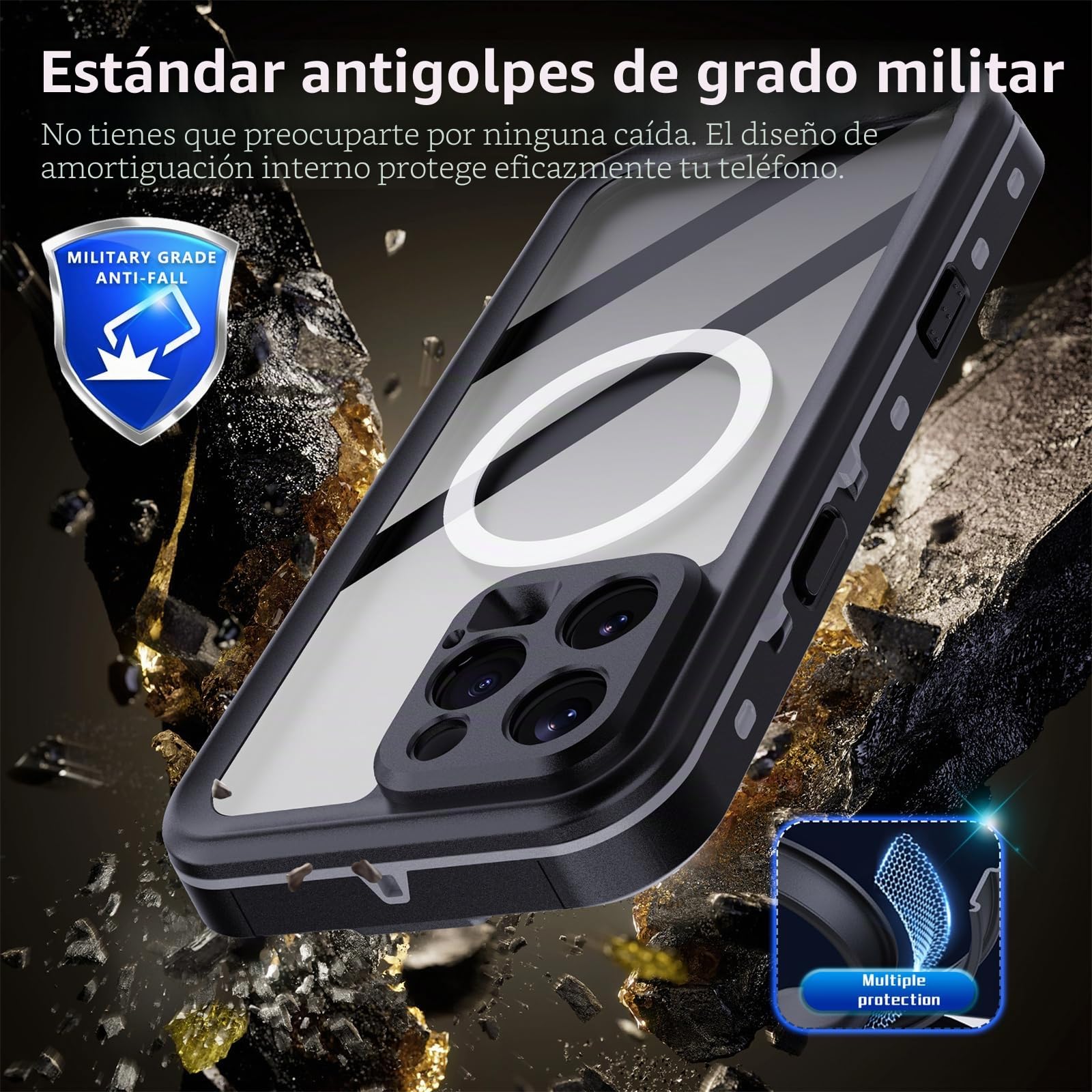 Funda impermeable para iPhone 16 Pro Max/16 Pro/16 Plus/16, compatible con MagSafe IP68 certificada bajo el agua, funda totalmente sellada con protector de pantalla integrado (negro, 16 Pro Max)
