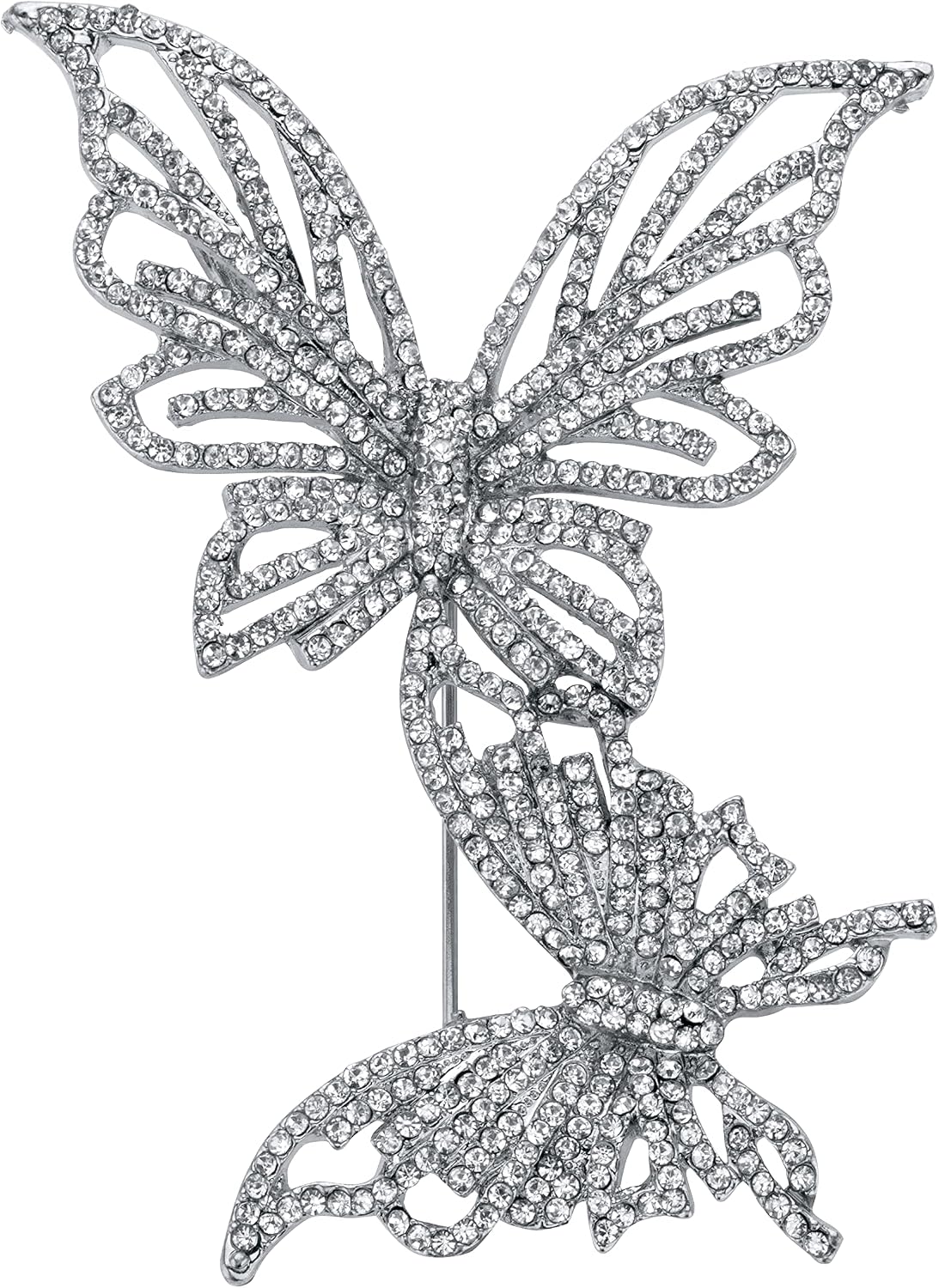 PalmBeach Silvertone Round Crystal Butterfly Pin