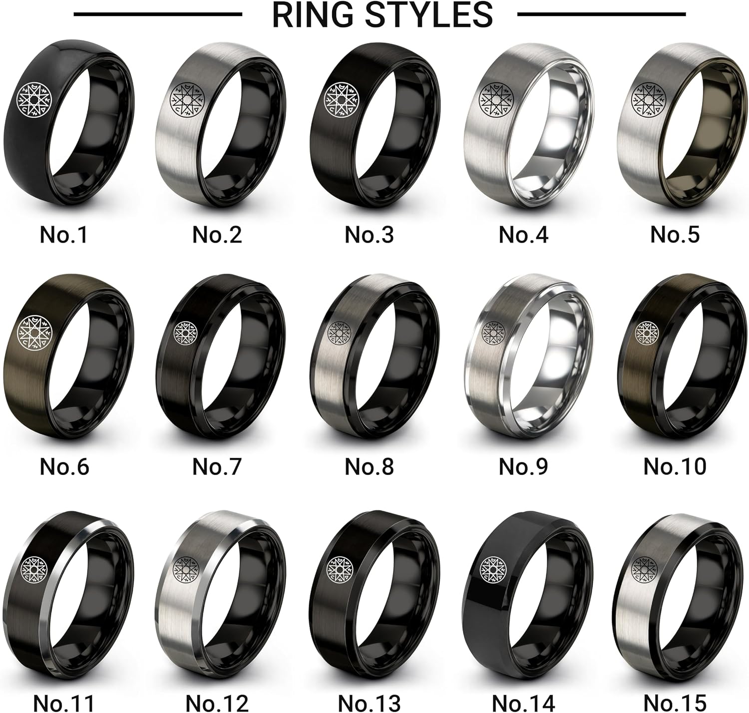 Seven Archangels Ring - Gift for Religious Person - Gunmetal Black Silver - Tungsten Carbide - Band - 8mm - Anniversary Engagement Wedding - Men Women - Flat Dome Bevel - Personalized Custom Engraving image 4