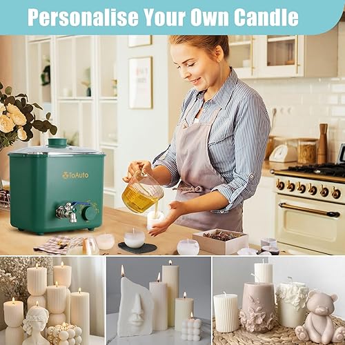 Miniatura 7 de TOAUTO 4Qts - Derretidor de cera verde para hacer velas, olla eléctrica de cera de vela con válvula de vertido rápido y control de temperatura para