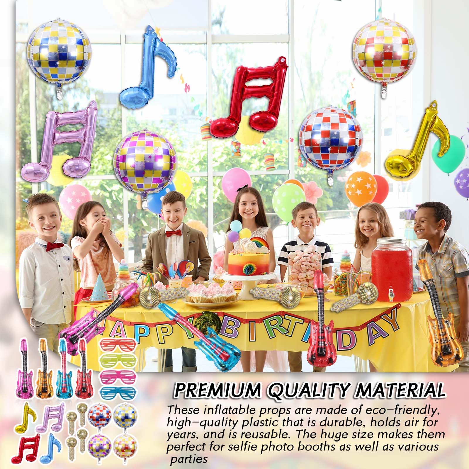 20 Juguetes inflables Rock Star Toys para decoración de Carnaval y Fiestas，Set de Juguetes Musicales para Rock Infantil, con Micrófono, Saxofón y Lentes, Fiestas y Eventos Temáticos