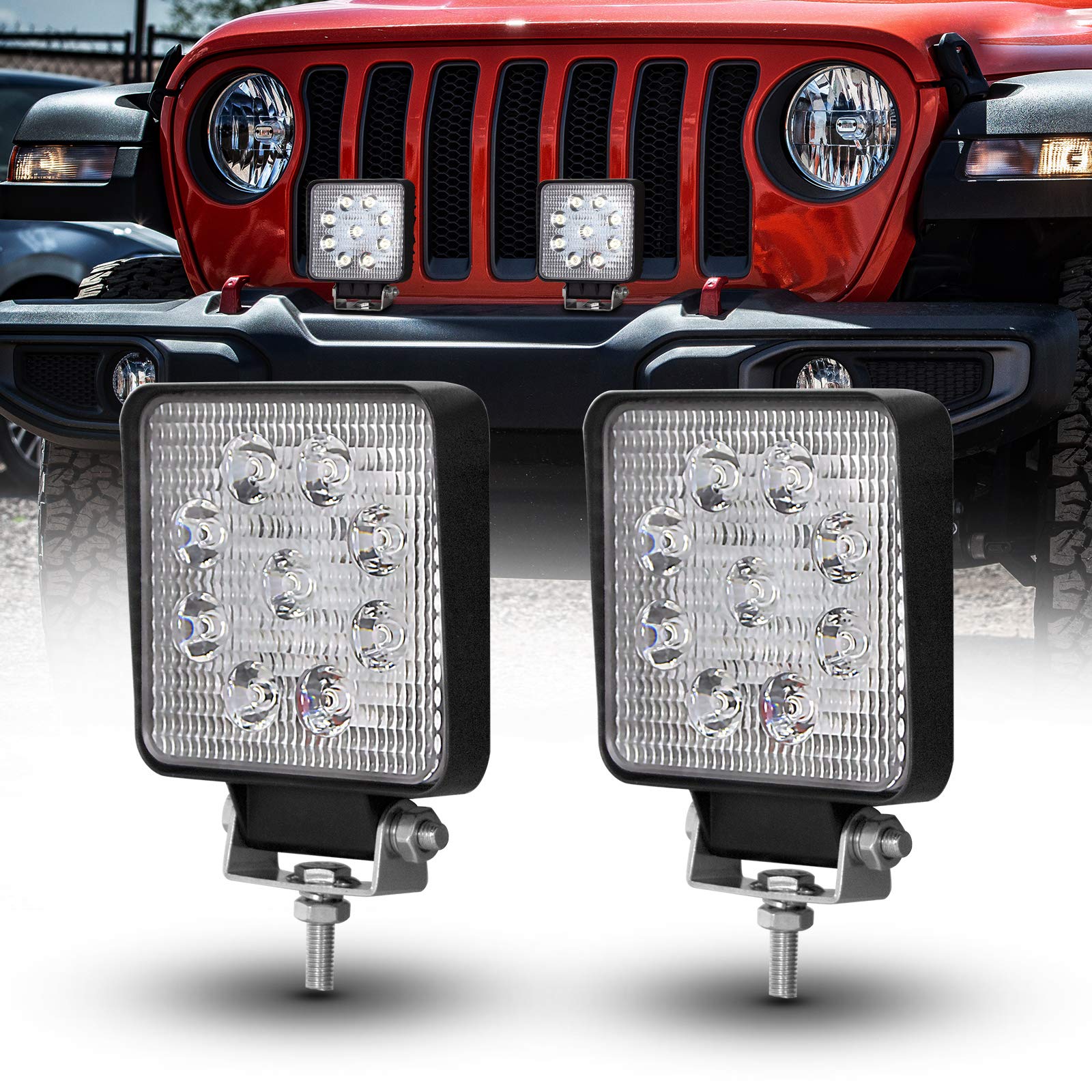 PICAA Reflektor roboczy LED 10 sztuk 4 cale 27 W LED ciągnik punktowy 12V-24V 6000K reflektory LED do ciągników IP68 wodoodporne światło przeciwmgielne samochód, SUV, UTV, ATV, Off-road, ciężarówka