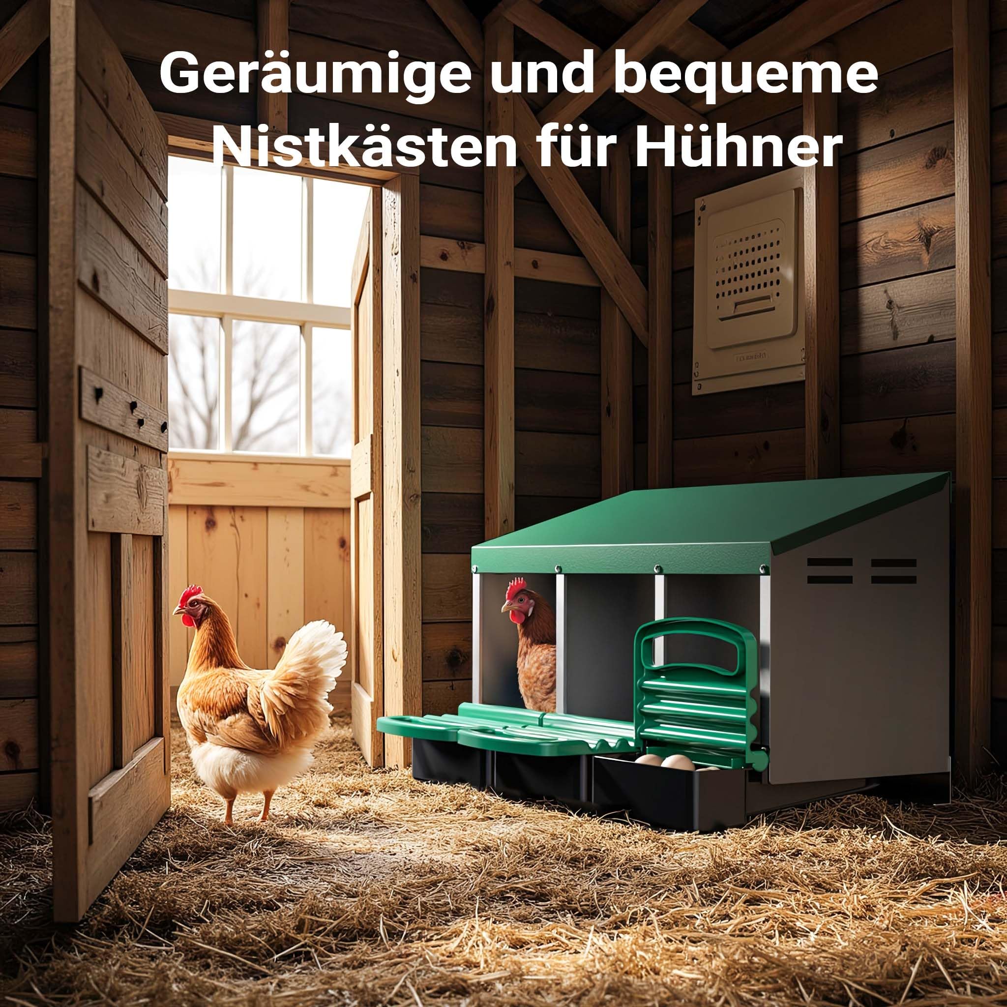 Fudajo Dreier Legenest mit Auffangschale 81 x 52 x 48 cm, Legekasten für Hühner, Hühnernest mit Lüftungslöcher für Luftzirkulation, Kunststoff Abrollnest für Wandmontage