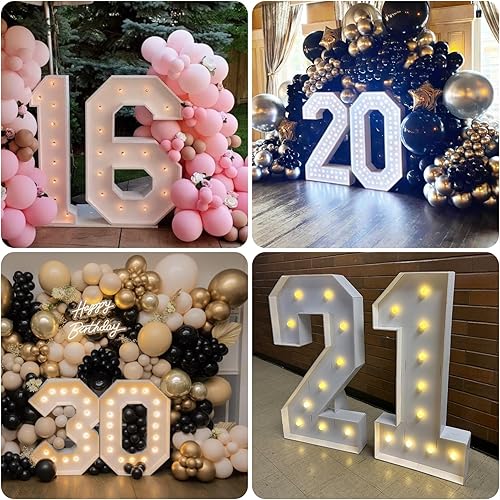 Miniatura 7 de Marco de números luminosos de marquesina de 4 pies con números 50 para fiesta de cumpleaños 50, cartón grande con bombillas precortadas, kit gigante