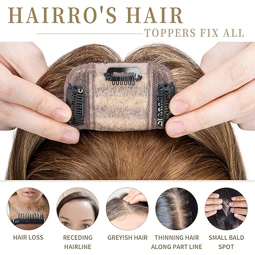 Miniatura 5 de Hairro Cubrepelo para mujer, cabello humano Remy con clip, densidad del 130%, 2.8 x 5.1 pulgadas, base de seda, tupé de cabello humano virgen para