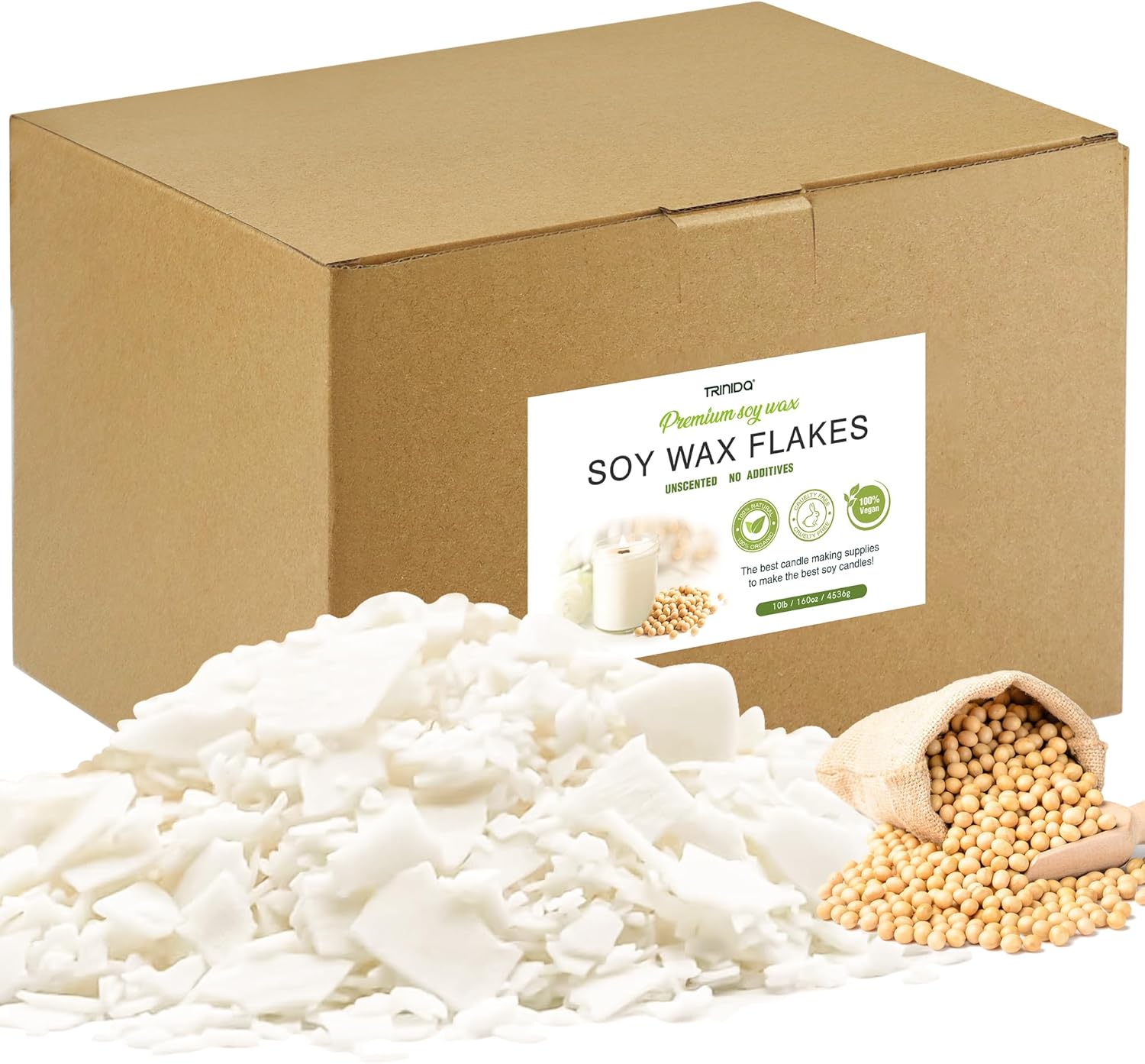 TRINIDa Soy Wax Flakes, Premium Natural Candle Wax 10LB