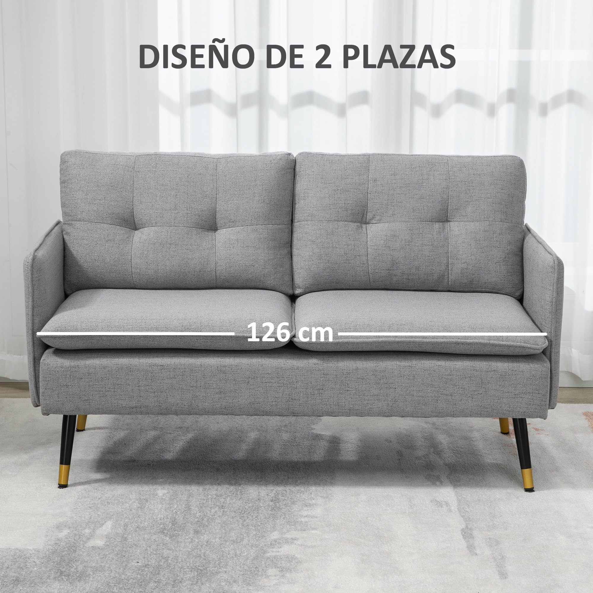 HOMCOM Conjunto de Sofá Incluye Sofá de 2 Plazas y Butaca de Salón Gris | 1 Butaca de Salón, Reposabrazos, Asiento Acolchado, Patas de Acero, Dormitorio, Oficina