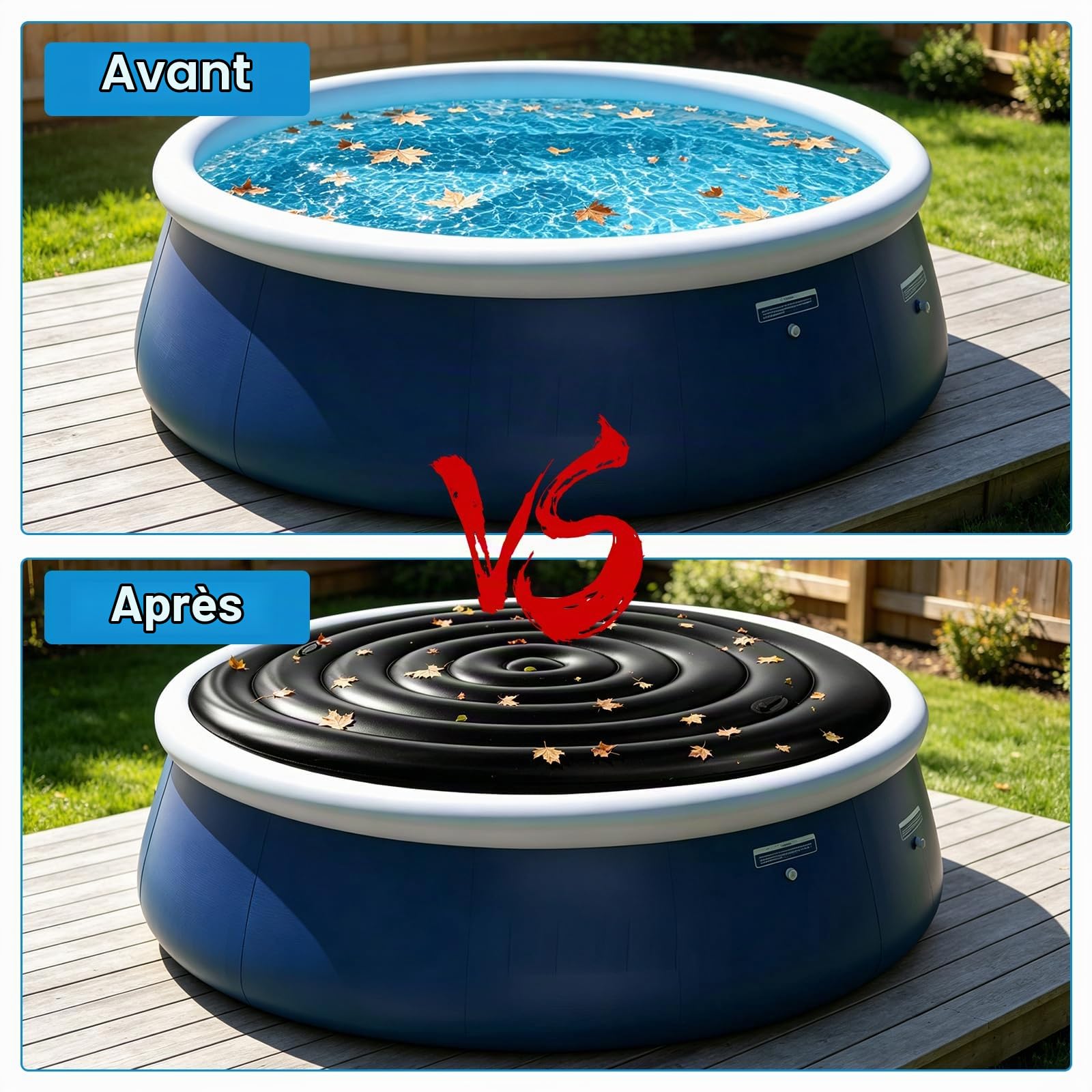 Housse de piscine gonflable ronde de 165 cm, économe en énergie, avec poignées, résistante à la pluie, à la déchirure, coupe-vent, facile à monter et à dégonfler, housse de piscine pour extérieur et
