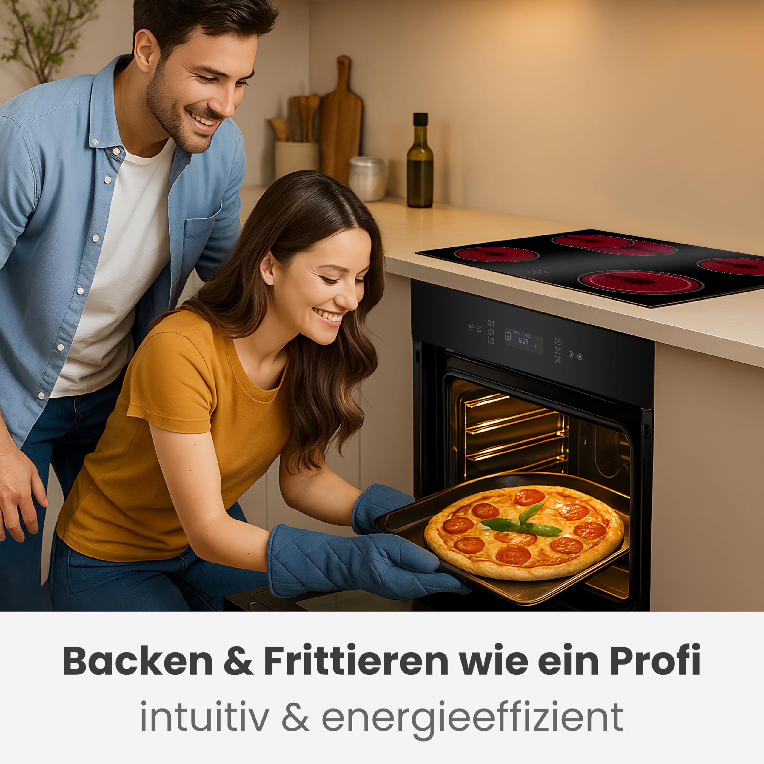 Bomann EBO 7912 Einbau-Backofen mit Pyrolyse 67L Touch-Display 50–280°C Energieklasse A schwarz