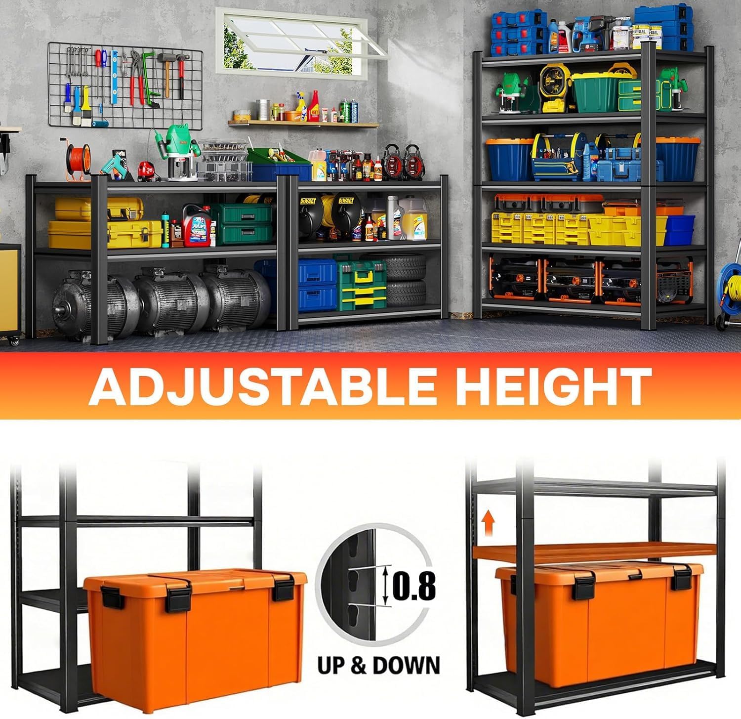 45.3''W Garage Shelving Heavy Duty 4-Tier Adjustable Storage Shelves Unit,2800 LBS Metal Utility Rack Shelf for Industries, Warehouses, Basement,Black (54.3''H x 45.3''W x 15.7''D)