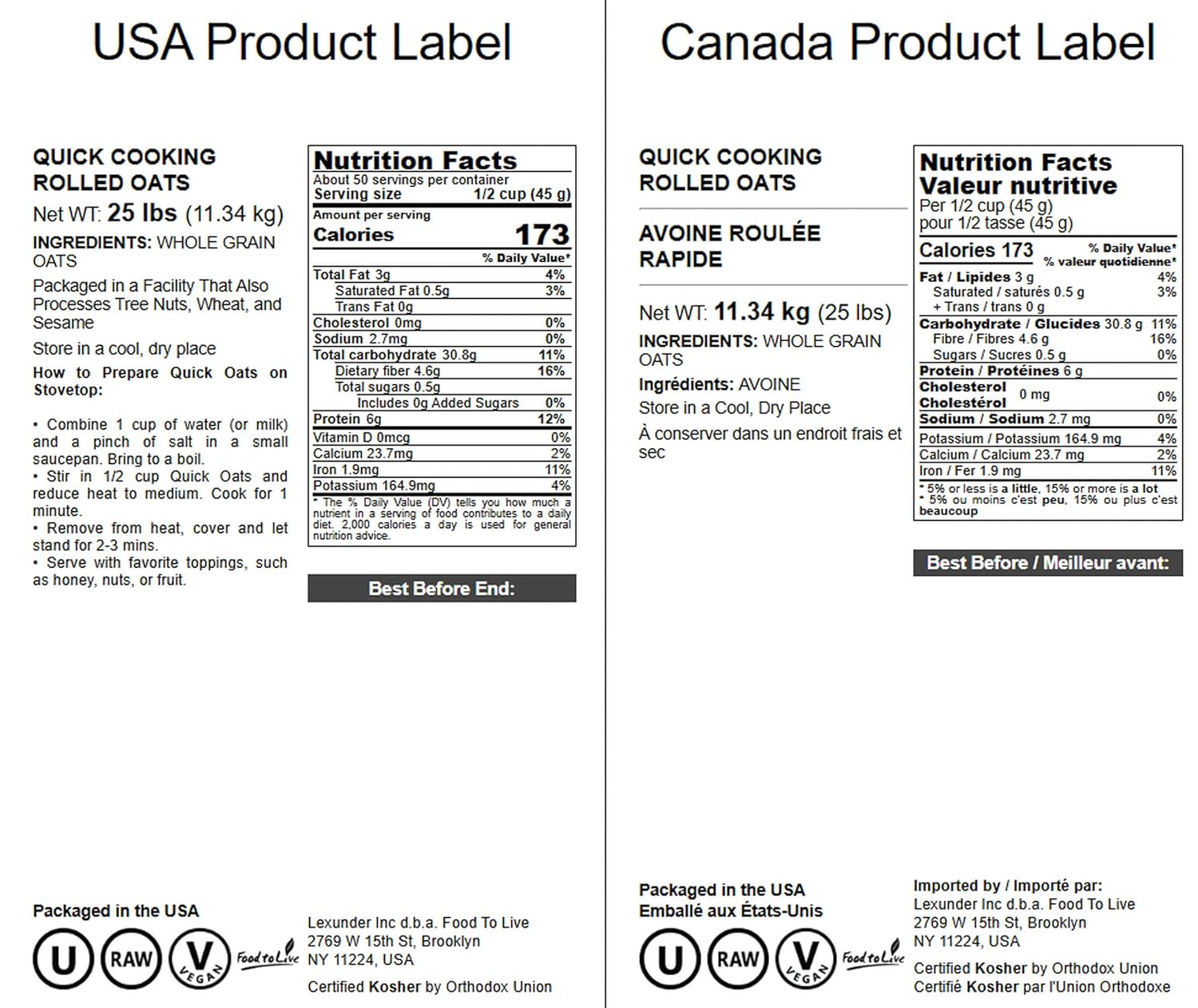 Food to Live Quick Cooking Rolled Oats, 25 Pounds – One Minute Oatmeal, Whole Grain, Instant Meal, Dry Thin Flakes, Uncooked, Raw Whole Foods, Vegan, Kosher, Bulk.Great for Breakfast Cereal