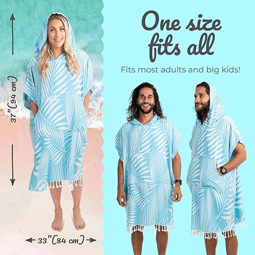 Miniatura 3 de Nova Blue Poncho de surf  Poncho de toalla de hojas de palma azul tropical  Toalla cambiadora grande (33 x 37)  Toalla con capucha 100% algodón