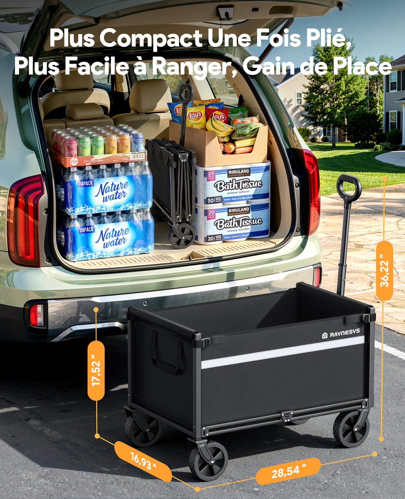 Chariots Pliables, Chariot Pliant de 330 Livres, Chariots Pliables Robustes avec roulettes, Chariot Utilitaire Portable pour Camping Courses Sport Jardin Shopping, Noir Clair