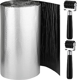 Frienda 200 Mils Car Heat Sound Insulation Mat with 2 Rubber Roller Automotive Noise Deadening Mat Auto Heat Shield Sound Deadening Self Adhesive for Car Hood Ceiling Door (31.5 x 433 Inch, 95Sqft)