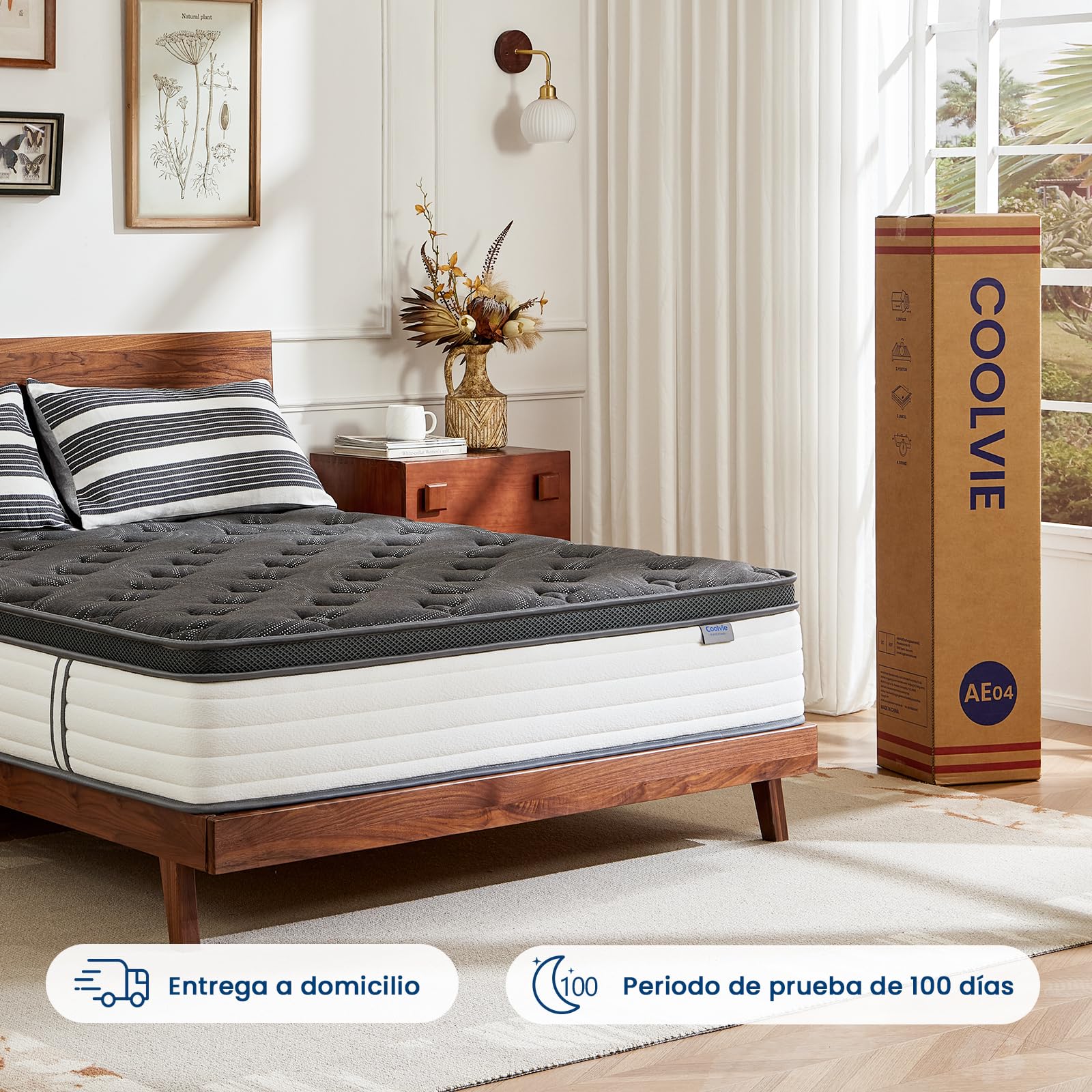 Coolvie Colchón de muelles ensacados 120x190x25 cm firmeza Media H3