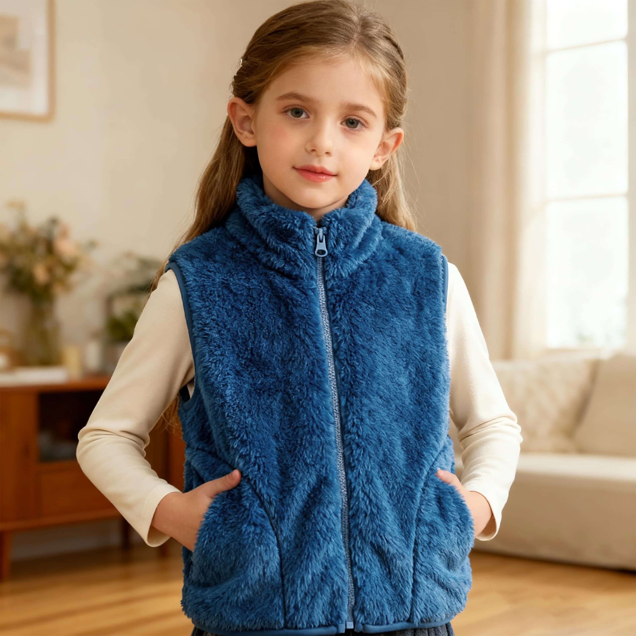 Rolanko Gilet in Pile per Ragazze e Ragazzi Gilet Caldo Senza Maniche con Cerniera Autunno Inverno per Unisex Bambini