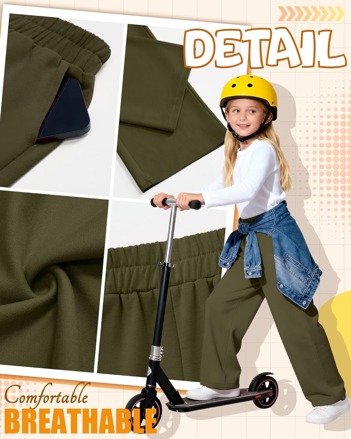 3 Pack Girls' Sweatpants Kids Straight Leg Casual Baggy Joggers Teen Loose Athletic Lightweight Pants with Pocket - Image 2