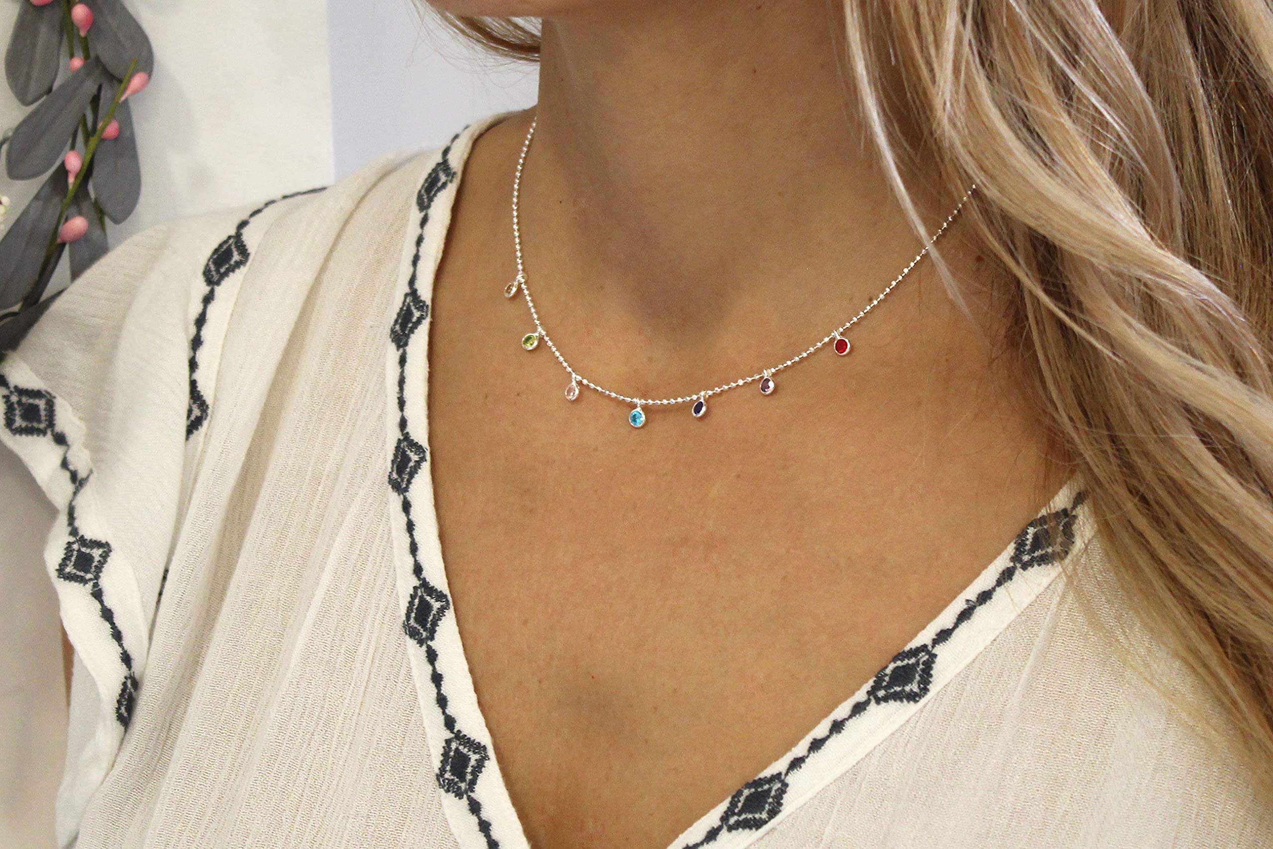 Collana girocollo con sfere e ciondoli in argento massiccio per donna, ragazza, catena regolabile 40 + 5 cm, regalo originale, compleanno, Natale, in confezione regalo