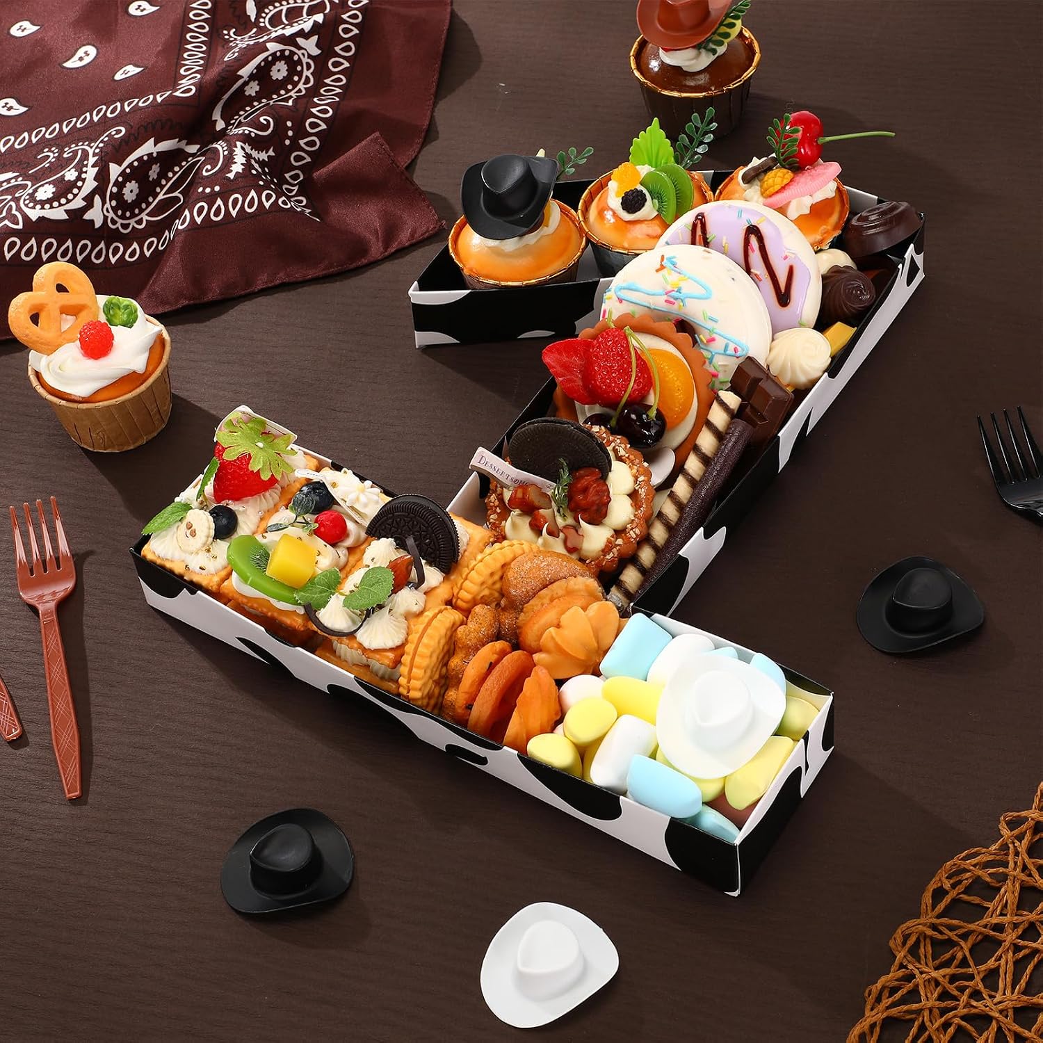 Mifoci 13.7" Cow Print Cardboard Number 1 Fillable Candy Gift Boxes Charcuterie Fruit Snack Serving Tray for Cowboy Cowgirl 1st Birthday Farm Animal Anniversary Party Decor