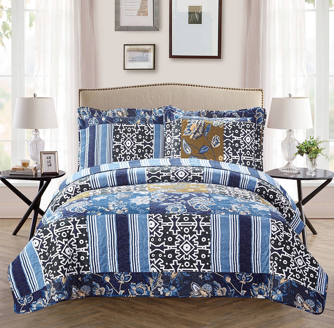 Fancy Collection 2pc Bedspread Bed Cover Floral Navy Blue Black Twin/Twin Extra Long 68" x 90" New 0074