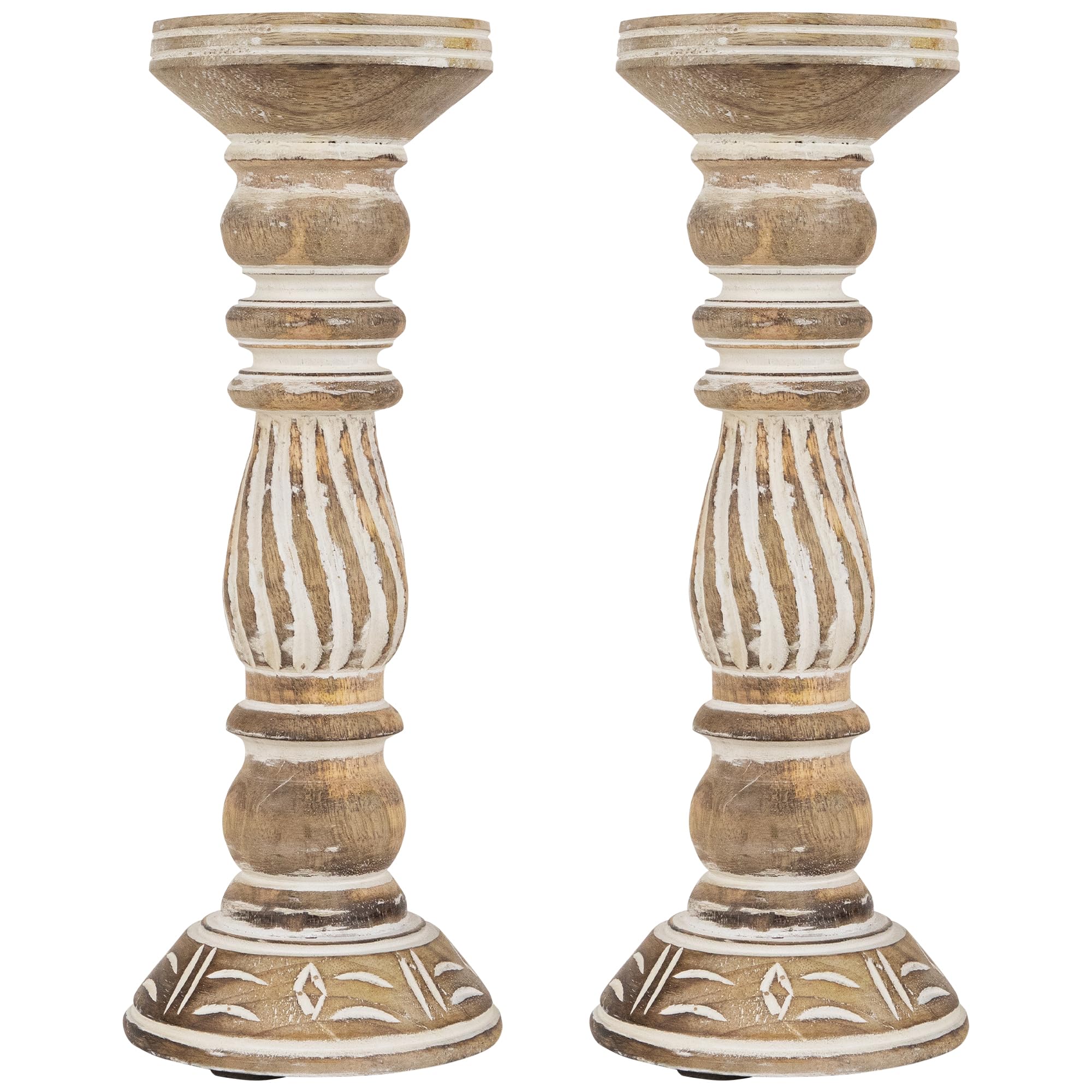 Northlight Set of 2 Etched Antique Style Pillar Candle Holders, 12