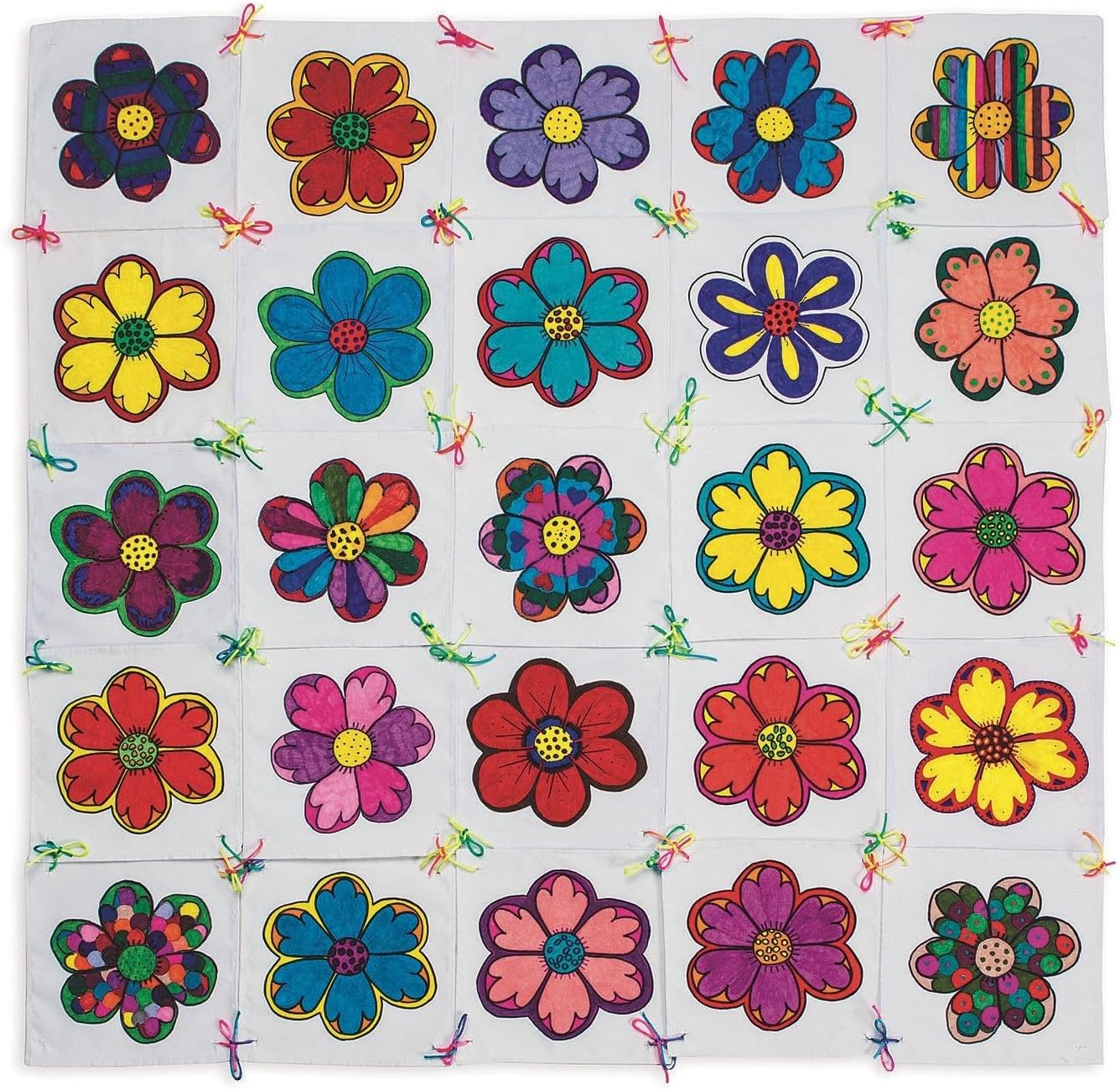 S&S Worldwide Quilt | 25 Blank 8" Cotton Squares | Multicolor Rattail Cords | 40"x40" Assembled