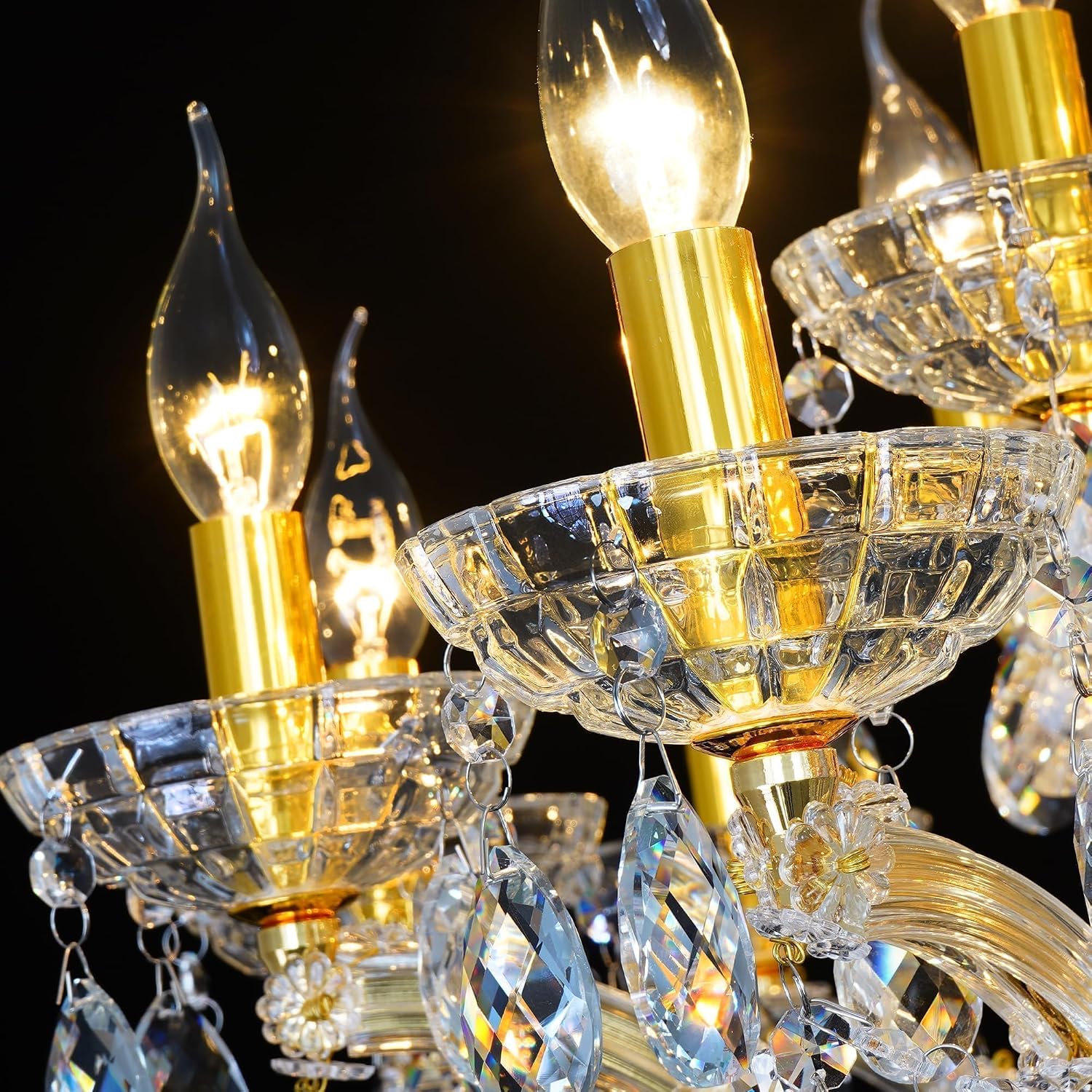 Modern Luxury K9 Crystal Chandelier 33.4 Inch, UL Certified Large Gold Maria Theresa Chandeliers - 18 Lights, 2 Layers Pendant Lamp for Living Room Dining Room, Staircase, Lobby，Foyer