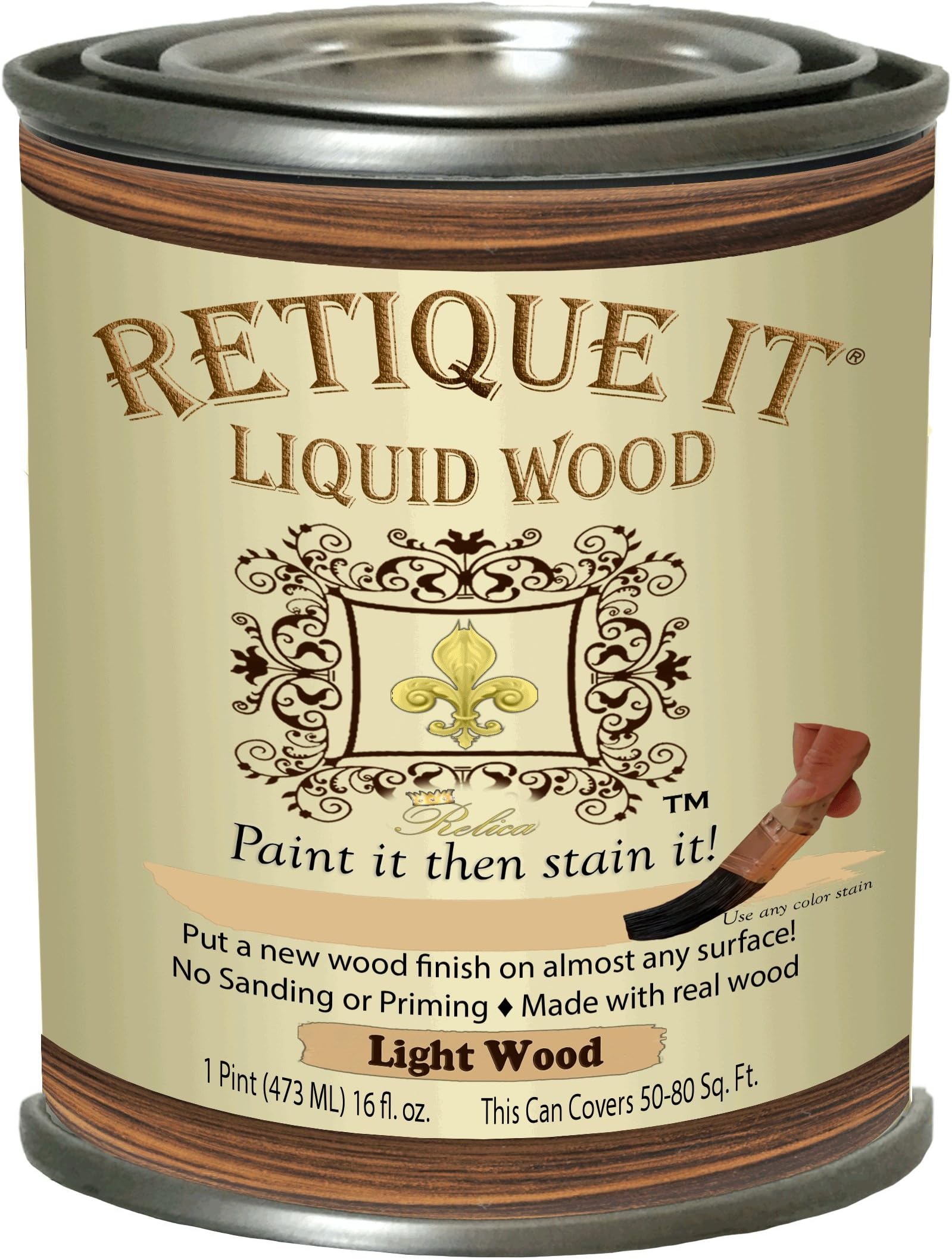 Retique It Liquid Wood - Light Wood Pint - Paint it then stain it - Stainable Wood Fiber Paint - Put a fresh coat of wood on it (16oz Light Wood)