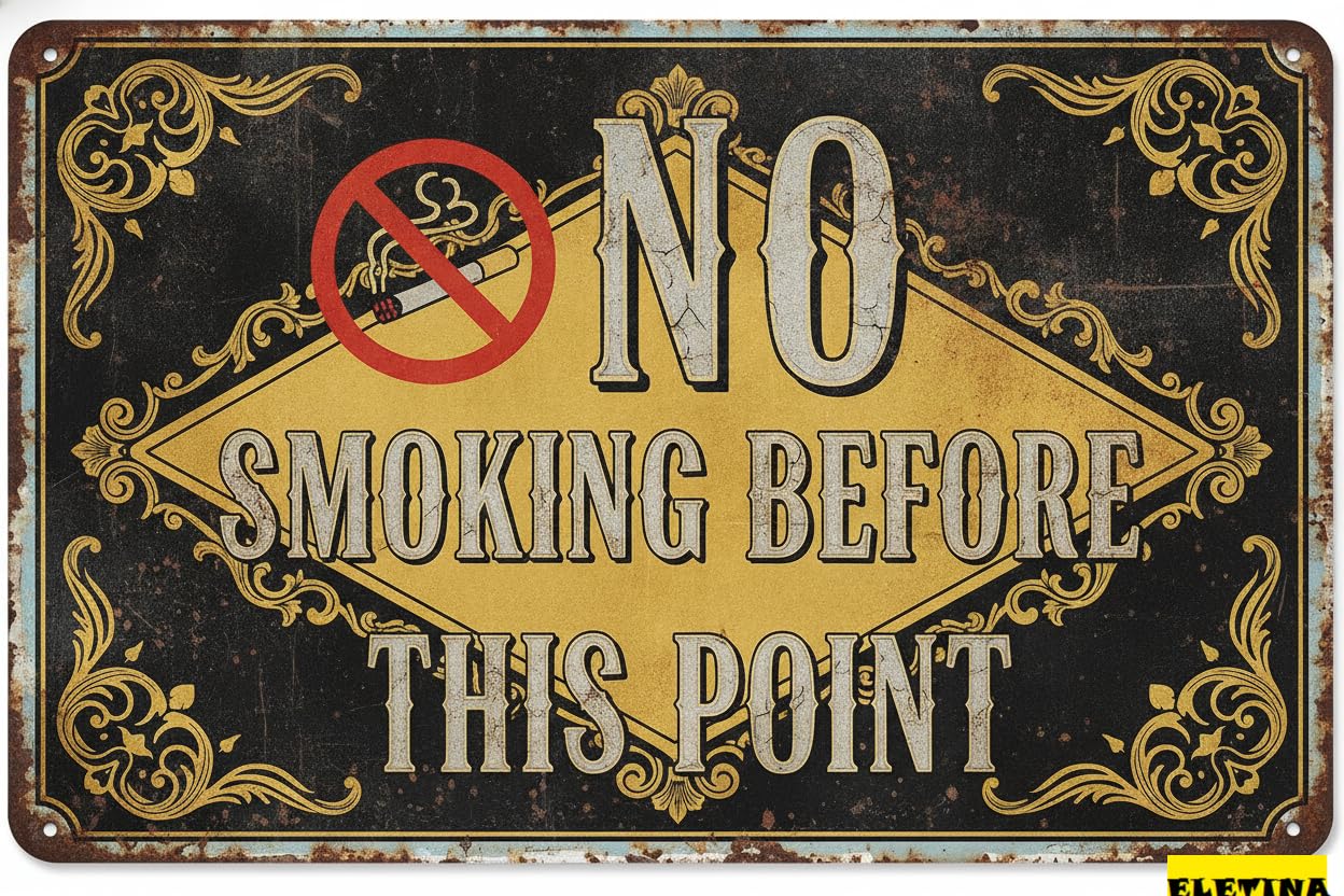 No Smoking Beyond This Point Metal Warning Sign Weather Resistant UV Protected Rust Free Home Bar Garage 8x12in