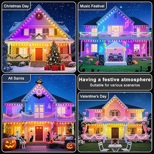 Miniatura 7 de Luces permanentes para exteriores de 400 pies para casa, impermeables, IP67 luces LED alero con aplicacióncontrol remoto, iluminación LED permanente