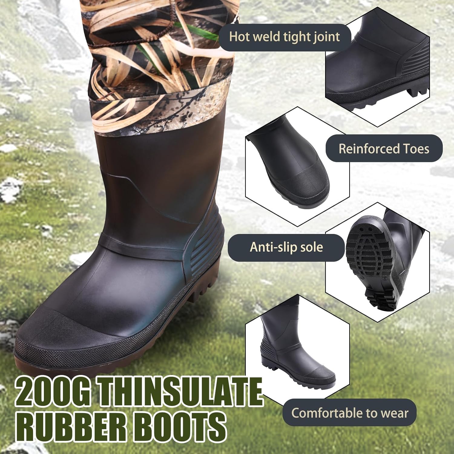 Neoprene Fishing Waders with Boots for Men, Waterproof Chest Waders, Hunting Clothes, Fishing Bibs Wading Pants - Image 6