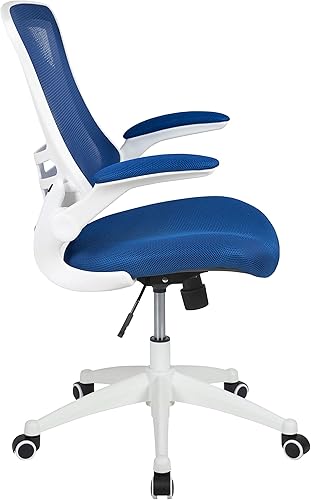 Miniatura 8 de Flash Furniture Kelista - Silla de oficina ergonómica, respaldo medio, marco blanco, malla azul con giratorio