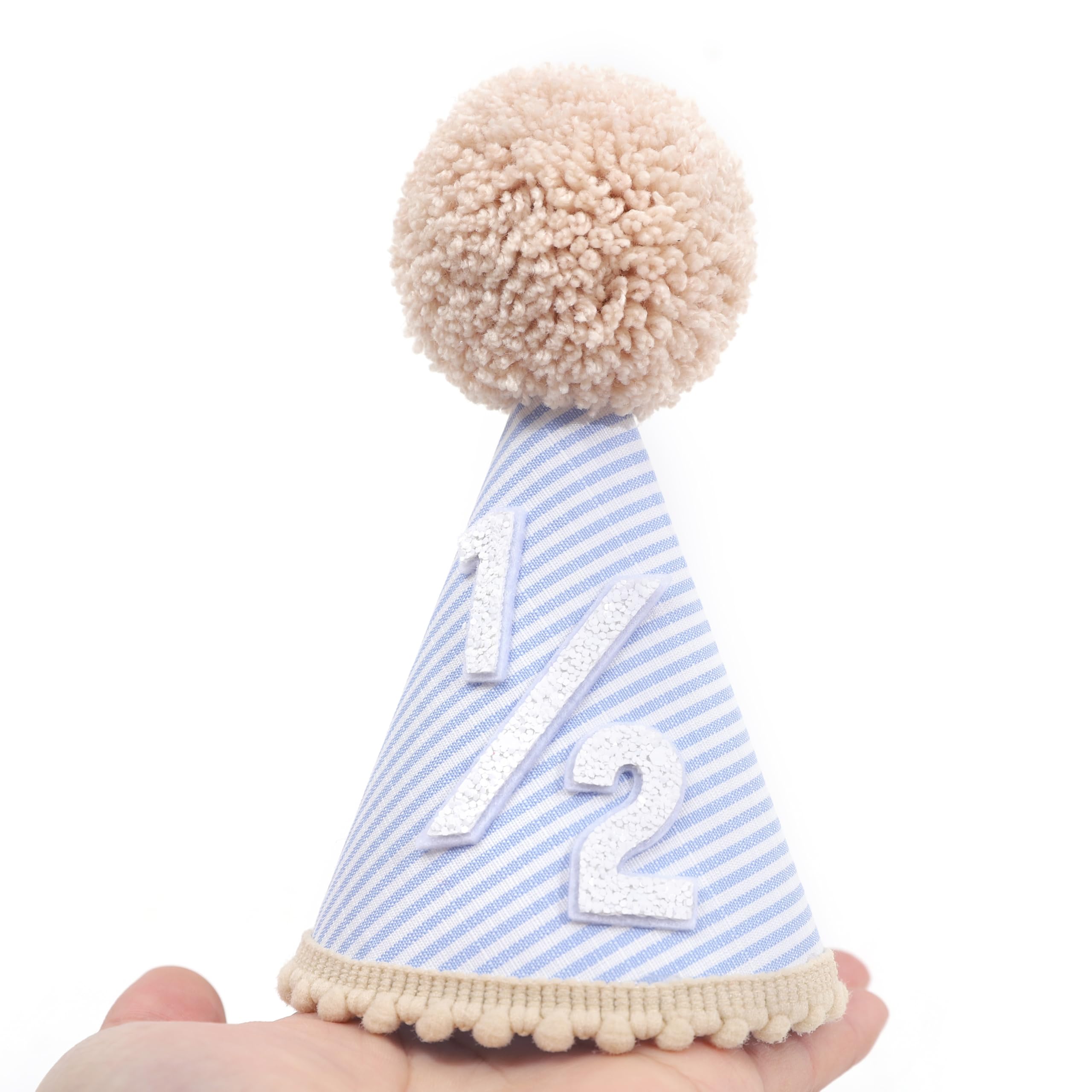 Sombrero de medio cumpleaños para niños, corona de 1/2 cumpleaños, decoraciones de fiesta de seis meses, medio sombrero de rayas azules bohemias