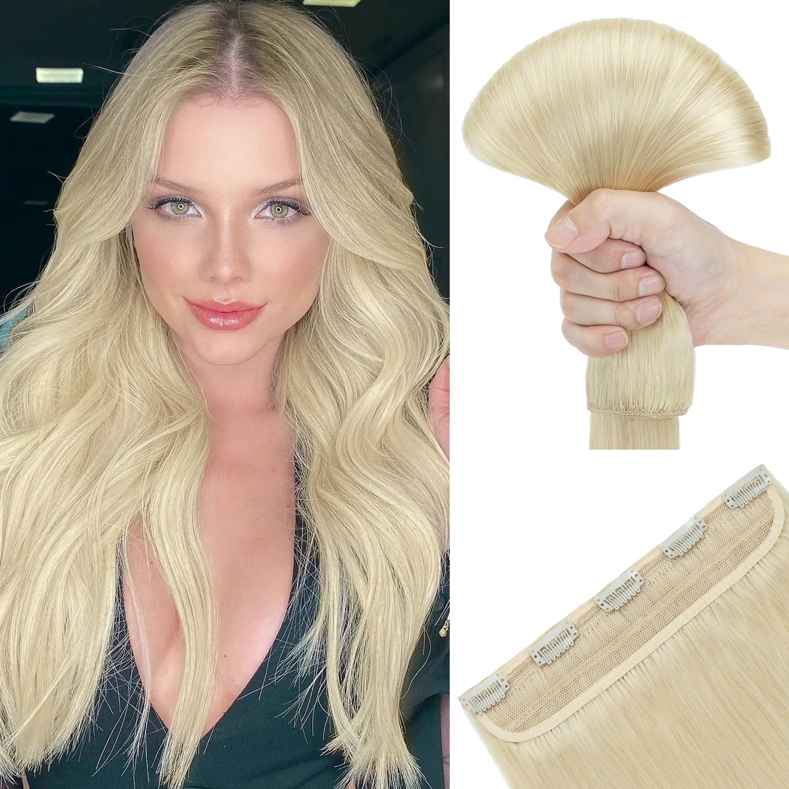SEGOHAIR Hair Extensions Clip in Human Hair Extensions, 18" One Piece 5 Clips Thick Clip in Hair Extension