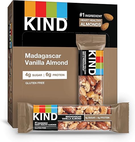 Miniatura 2 de KIND Barras, almendras de vainilla de Madagascar, sin gluten, bajas en azúcar, 1.4 onzas, 12 unidades y barras, nueces de chocolate oscuro y sal