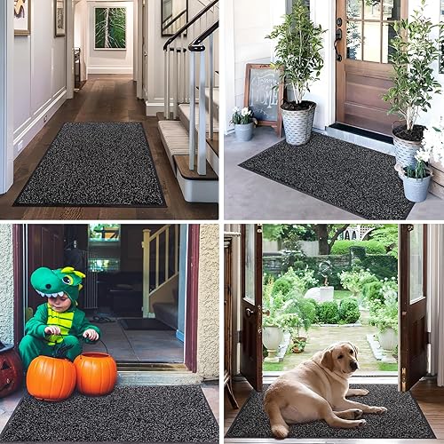 Miniatura 7 de Mibao Tapete para puerta de trampa de suciedad para interiores y exteriores, 36 x 48 pulgadas, negro antracita, lavable, tapete de entrada