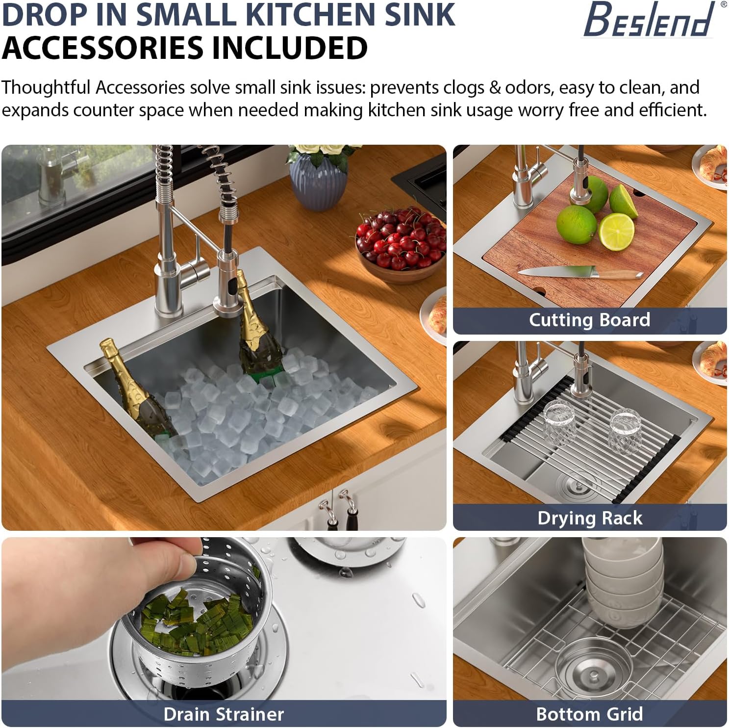 18 Outdoor Kitchen Sink - Beslend 18x18 Outdoor Sink Bar Sink RV Sinks Drop In, Topmount Stainless Steel Kitchen Sinks Wet Bar Sinks Workstation 16 Gauge Single Bowl Above Counter Indoor Outdoor