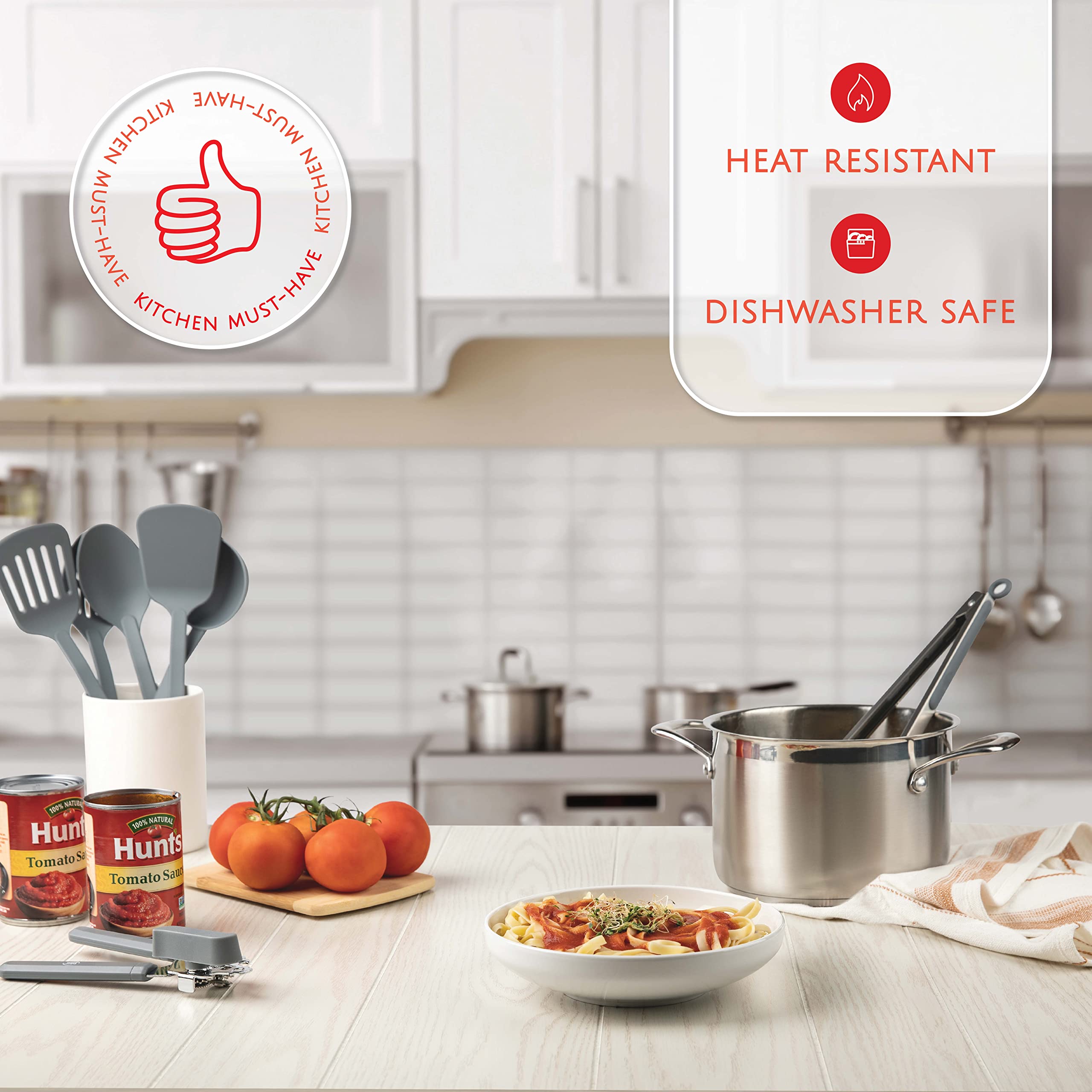 Set di utensili da cucina, set di 35 utensili da cucina, antiaderenti e resistenti al calore, in nylon e acciaio inox, set di spatole in silicone – gadget da cucina essenziali per la casa, accessori