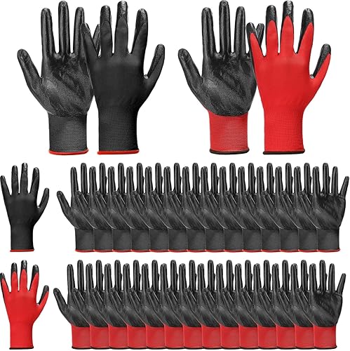 Xtinmee 50 pares de guantes de trabajo para hombres para pantalla táctil, guantes de nitrilo recubiertos de palma de nailon, guantes de trabajo de