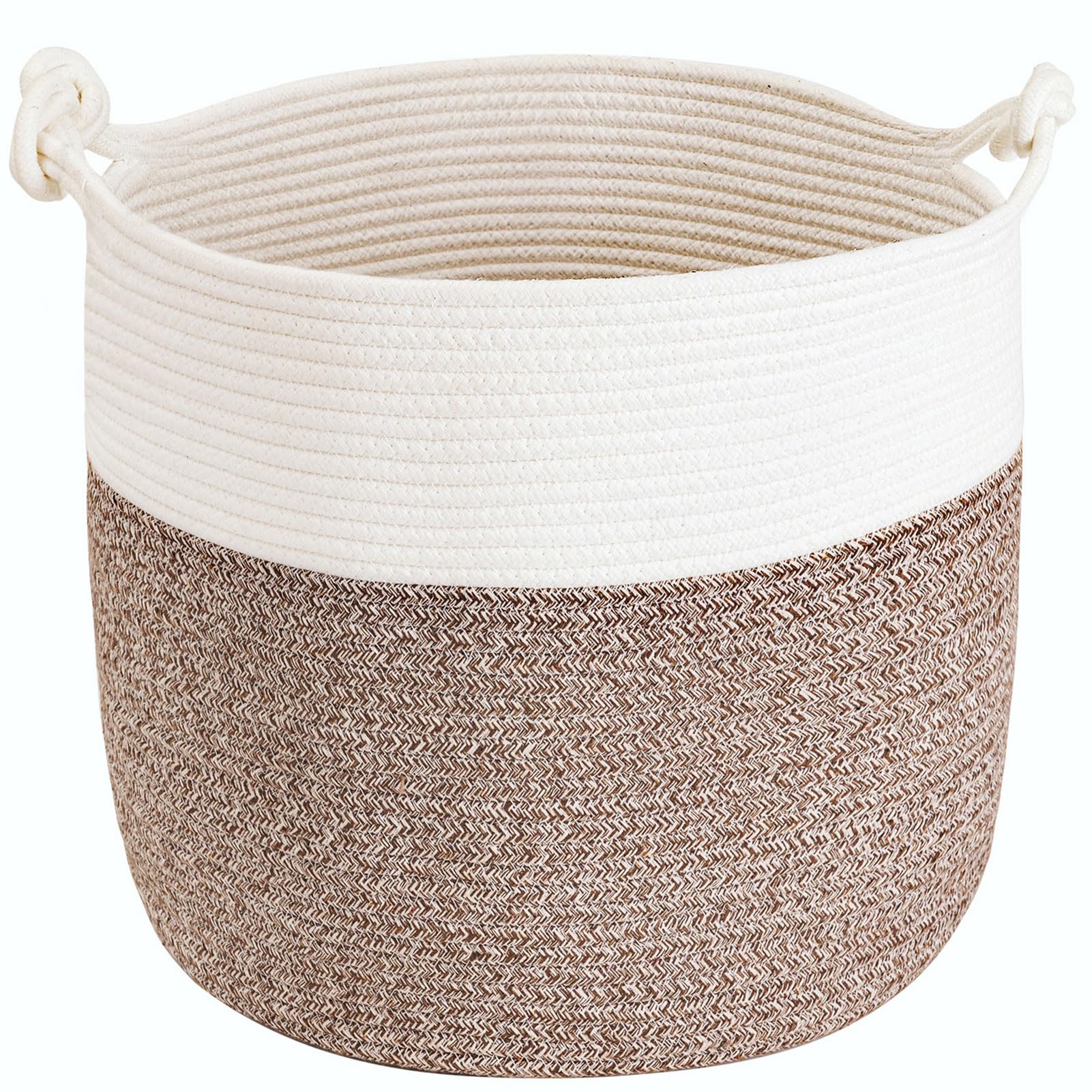 Woven Laundry Basket, Cotton Rope Basket for Blankets, Soft Blanket Storage Baskets with Handles for Living Room, Woven Toy Storage Organizer for Nursery, 38 x 36 cm, Brown