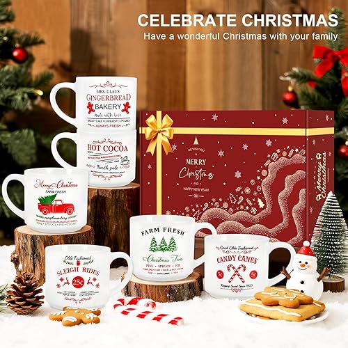 Miniatura 7 de QIKSION Tazas de café navideñas de 16 onzas, juego de 6 tazas grandes de chocolate caliente, juego de regalo de cerámica de cacao navideño para