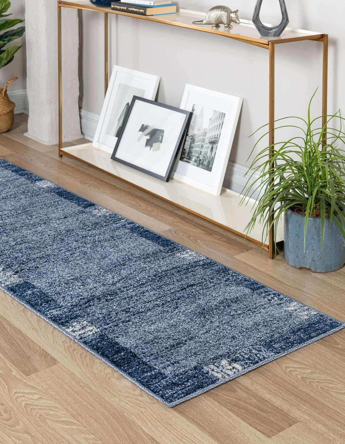 Unique Loom Del Mar Collection Area Rug- Transitional Inspired with Modern Contemporary Design(2' x 6' 1 Runner, Navy Blue/ Ivory)