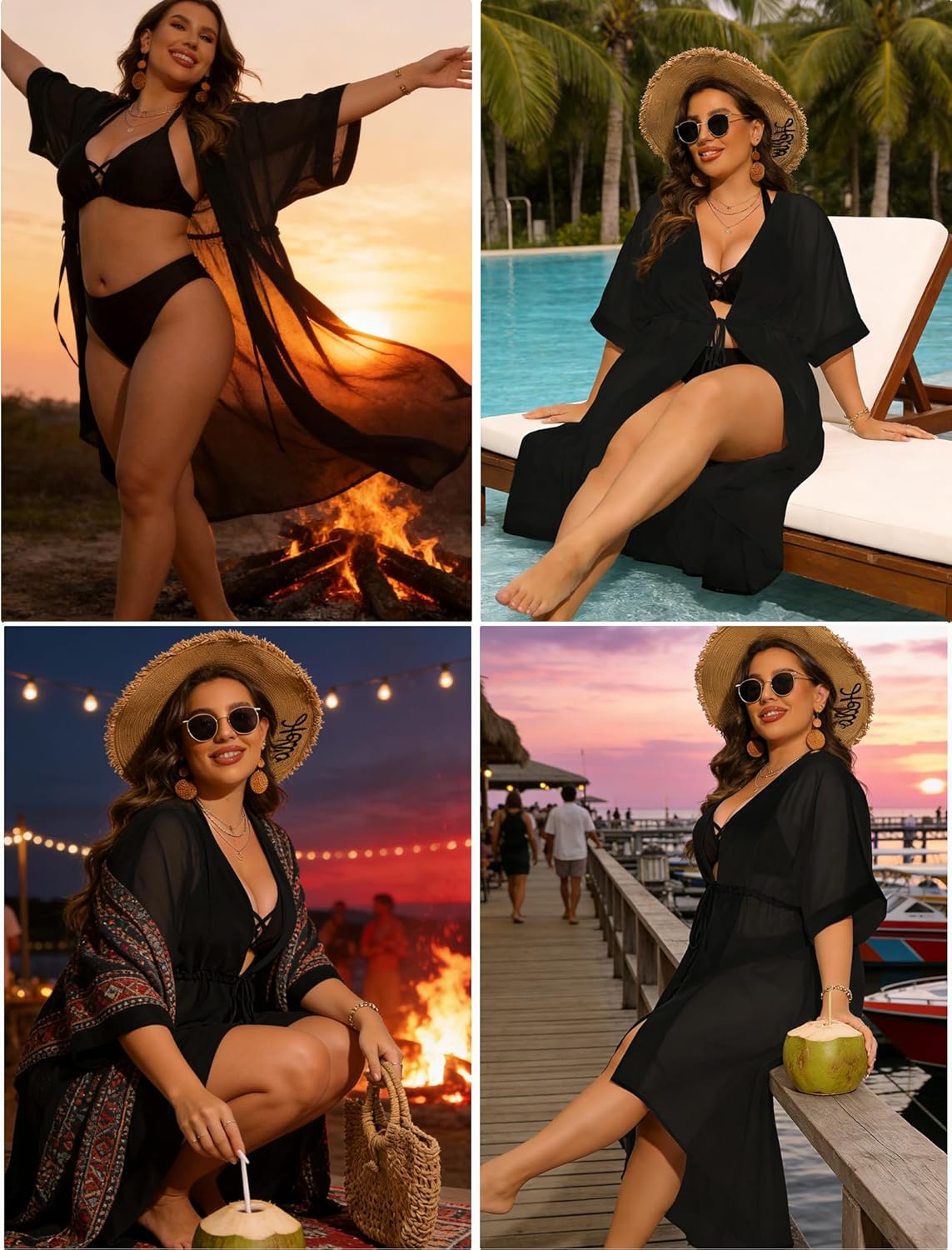 SWOMOG Women Cover Ups Plus Size Swimsuit Chiffon Kimono Long Cardigan Open Front Bathing Suit Summer Flowy Bikini Beachwear - Image 4