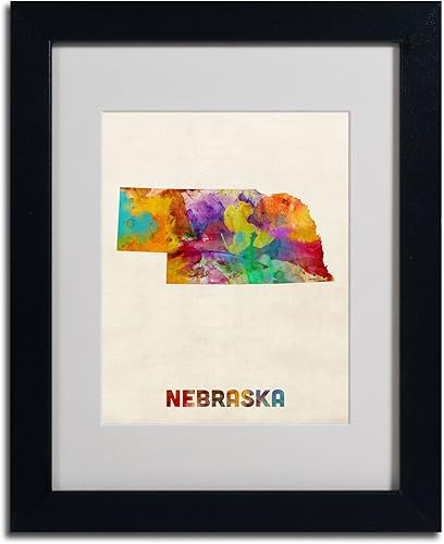 Miniatura 2 de Trademark Fine Art Mapa de Nebraska - Arte enmarcado mate por Michael Tompsett en marco negro, 11 x 14 pulgadas