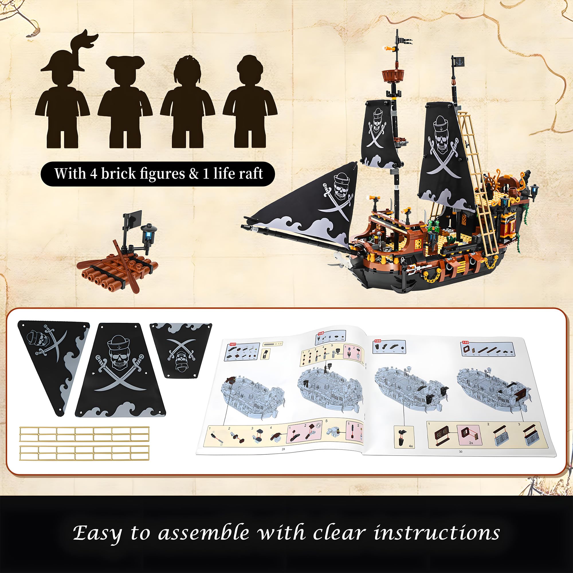 Amazon.co.jp: Seyaom 1328ピース 海賊船 ミニ組み立てキット