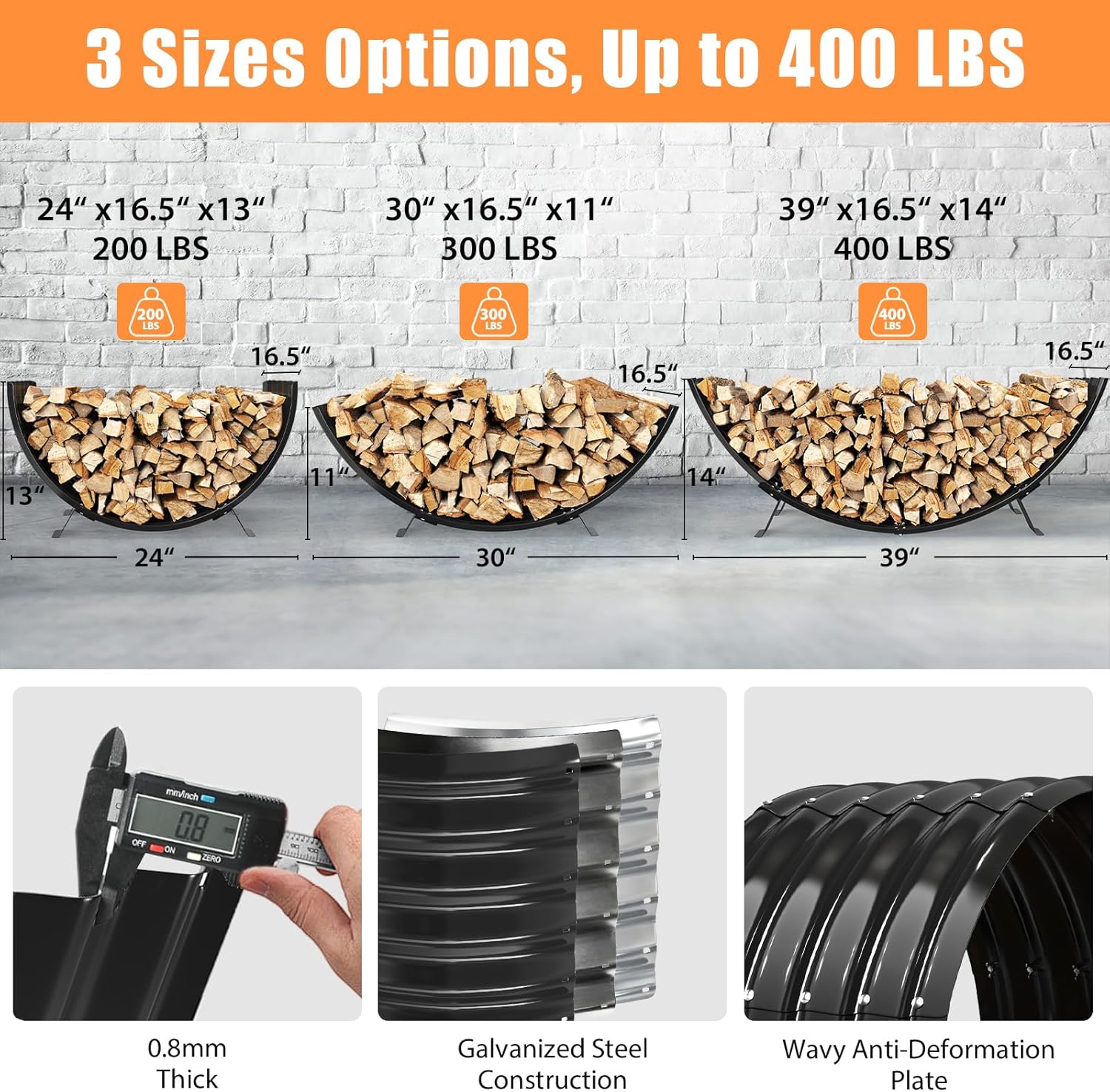 Firewood Rack Indoor Outdoor, 39IN Heavy Duty Metal Firewood Holder for Fireplace Wood Storage, Rustic Log Racks for Fire Pit, Porch, Backyard