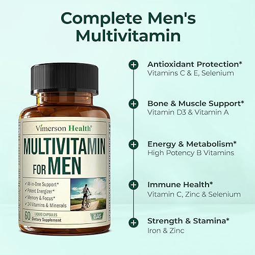 Miniatura 5 de Multivitamínico para hombres Multivitaminas esenciales para hombre y multiminerales 60 cápsulas líquidas con vitamina B12, A, D, C, zinc, magnesio