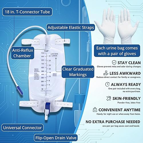 Miniatura 2 de Foley - Bolsa para piernas de 33.8 fl oz/33.8 onzas, catéter urinario para hombres, mujeres, bolsa de pierna de catéter Foley, válvula antirreflujo