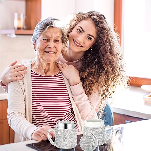 Miniatura 6 de Meanplan Taza de café con diamantes de imitación, botella de agua de cerámica con diamantes de imitación, taza de café de cristal portátil con tapa
